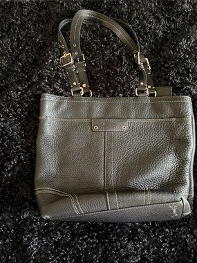 Coach Black Pebbled Leather Shoulder Tote with Buckle Straps